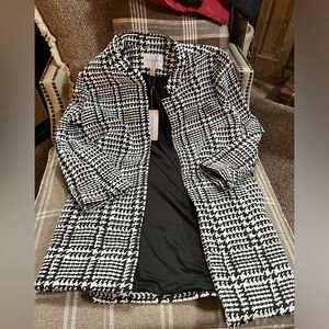 NWT Houndstooth Long Collarless Suit Jacket